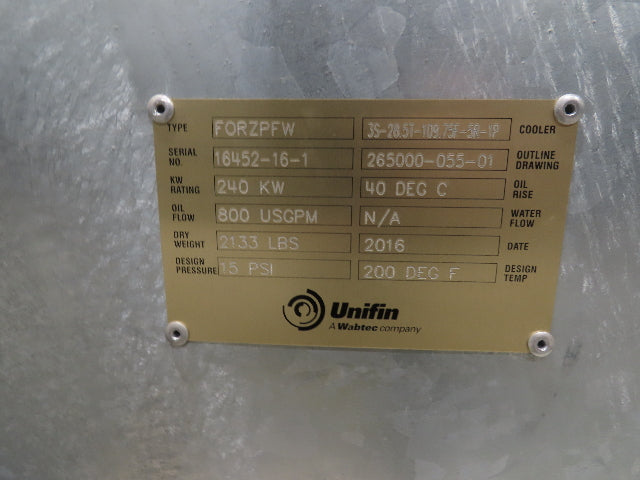 Unifin FORZAIR Transformer Oil Cooling Radiator 240KW 800USGPM 15 PSI 3 Fan