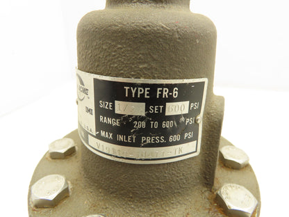 Cash Acme TYPE FR-6 Back Pressure Valve 200-600 PSI -20°F Min. Temp. 1/2" NPT