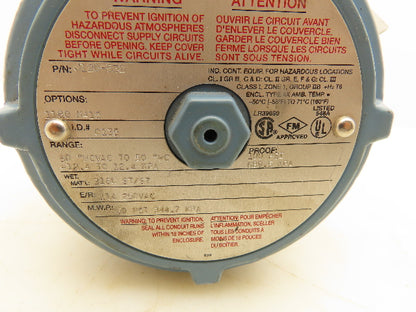 United Electric J120-532 Pressure Switch 50 To 50" WC VAC Explosion Proof 50 PSI
