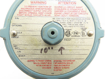 United Electric J120-532 Pressure Switch 50 To 50" WC VAC Explosion Proof 50 PSI