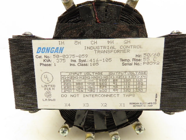 Dongan 50-0375-059 Industrial Control Transformer KVA .375 1PH