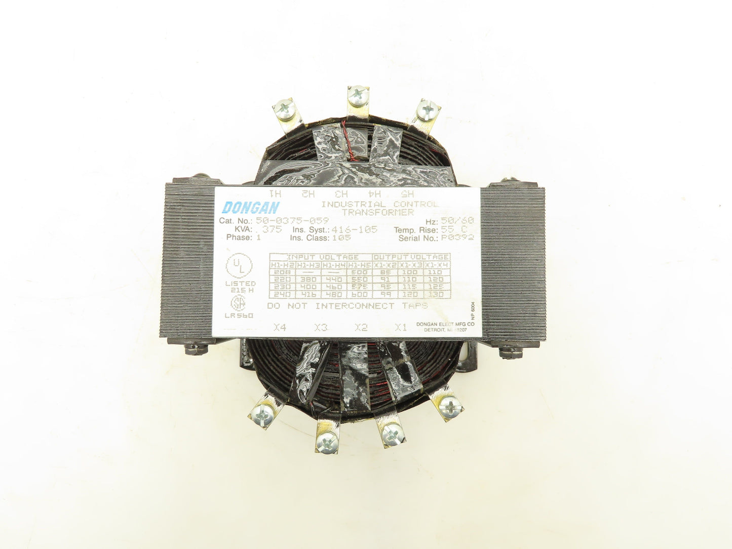 Dongan 50-0375-059 Industrial Control Transformer KVA .375 1PH