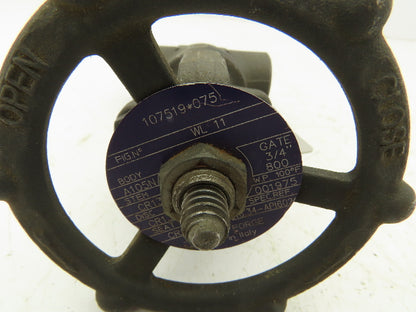 Bonney Forge WL 11 Steel Gate Valve 3/4" Threaded Class 800 1975 PSI