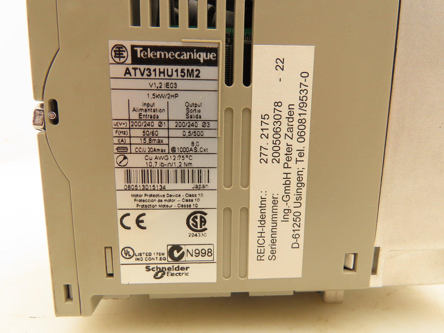 Telemecanique ATV31HU15M2 VFD Servo Drive 2HP 1.5kW 200/240V 20A