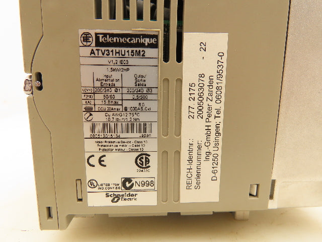 Telemecanique ATV31HU15M2 VFD Servo Drive 2HP 1.5kW 200/240V 20A