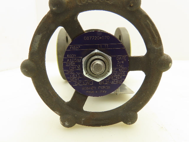Bonney Forge L1 11 Manual Gate Valve 3/4" Flanged Class 150 Steel 4-Bolt