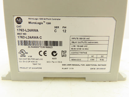 Allen Bradley 1762-L24AWA MicroLogix 1200 PLC Processor Ser C Fw 12