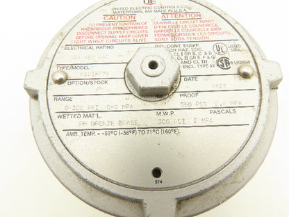 United Electric Controls H121-274 Pressure Switch 480VAC 15A 0-300PSI 3/4"NPT