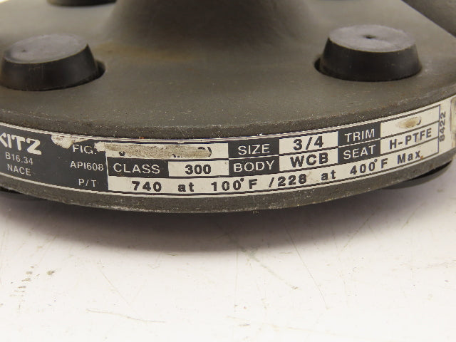 Kitz 300SCTA-M-HC-CL2 Chemical Ball Valve 3/4" Flanged 300# Steel 2-Way