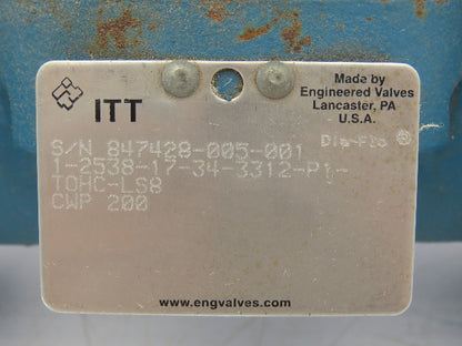 ITT 1-2538-17-34-3312-P1-TOHC-LS8 Dia-Flo Diaphragm Air Actuator Valve 1" Flange