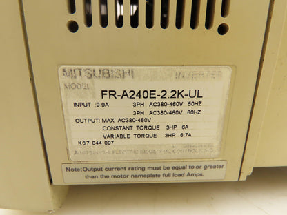 Mitsubishi FR-A240E-2.2K-UL Freqrol-A200 Inverter AC Drive 3Hp 460V 3PH VFD