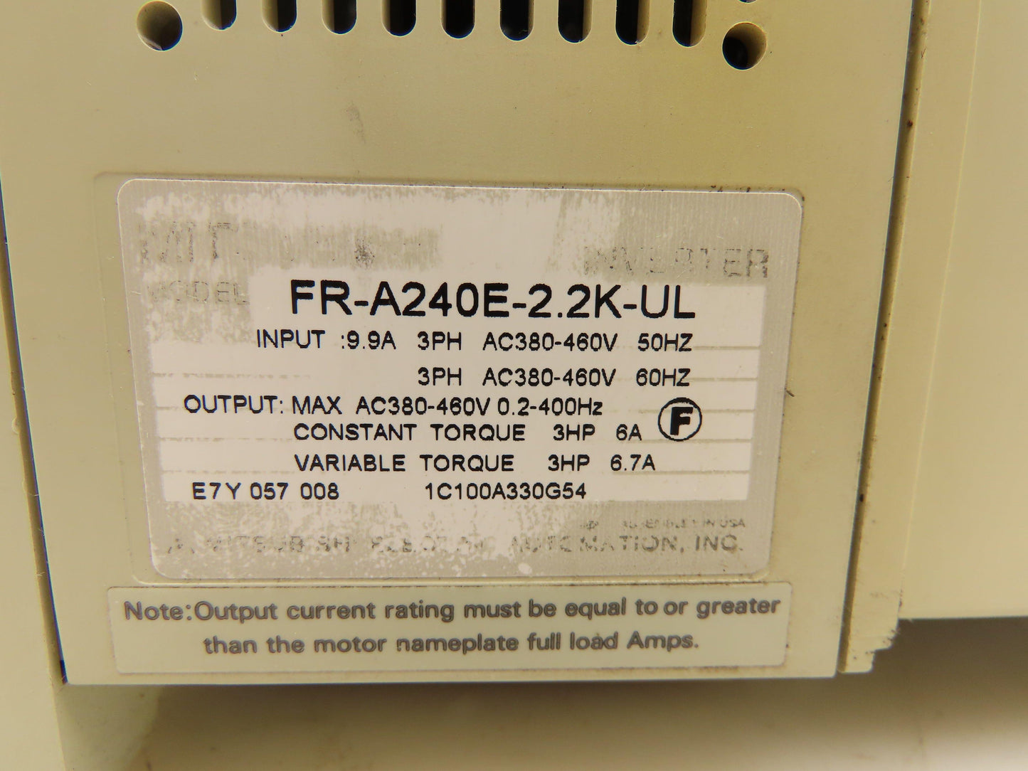Mitsubishi FR-A240E-2.2K-UL Freqrol-A200 Inverter AC Drive 3Hp 460V 3PH VFD