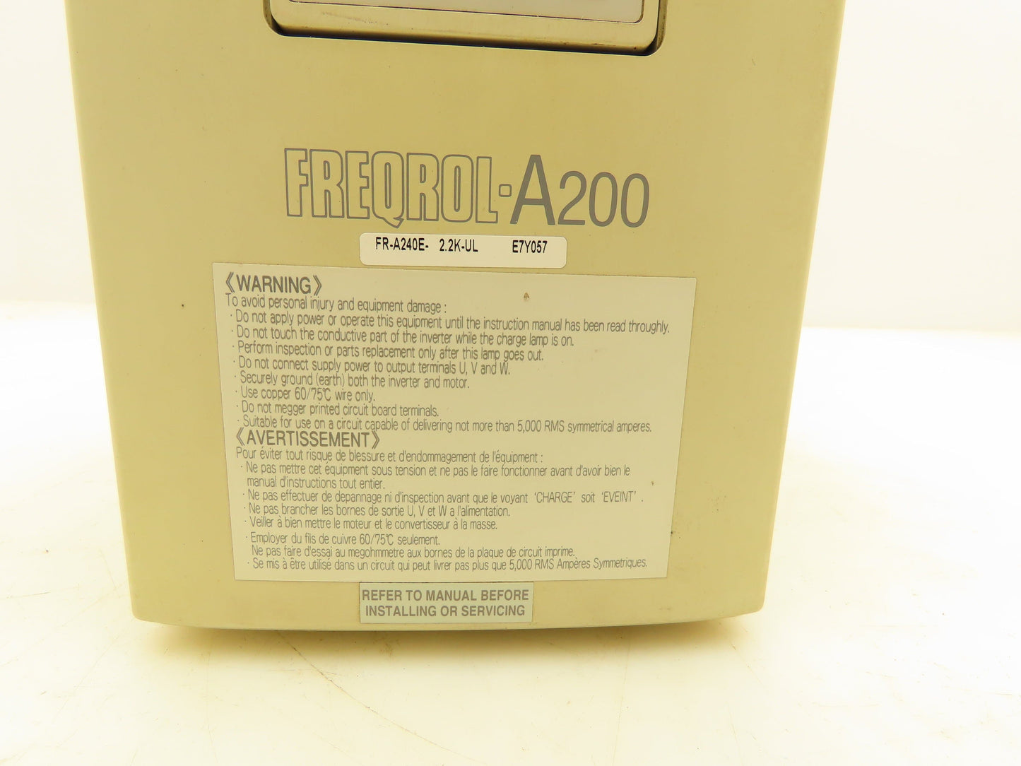 Mitsubishi FR-A240E-2.2K-UL Freqrol-A200 Inverter AC Drive 3Hp 460V 3PH VFD