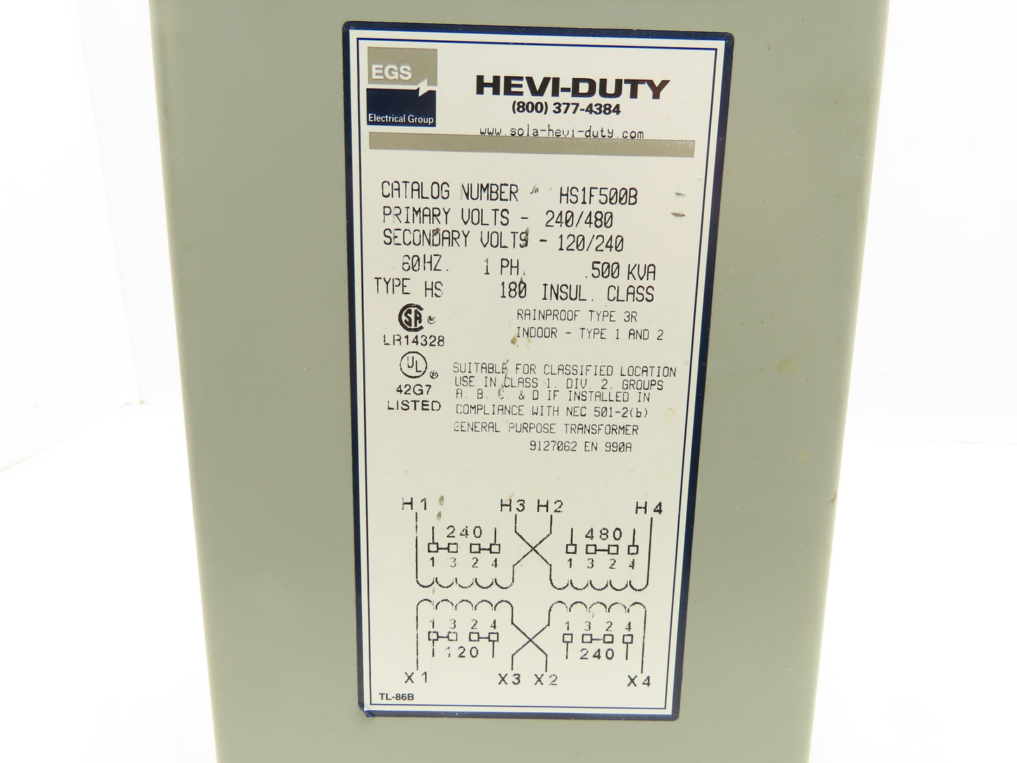 Hevi-Duty HS1F500B Step Down Power Transformer .500kva HV 240/480V LV 120/240V