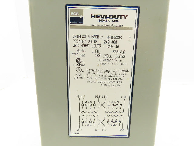 Hevi-Duty HS1F500B Step Down Power Transformer .500kva HV 240/480V LV 120/240V