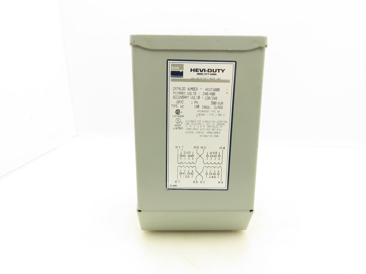 Hevi-Duty HS1F500B Step Down Power Transformer .500kva HV 240/480V LV 120/240V