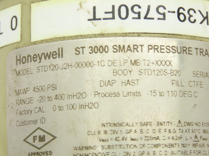 Honeywell STD120-J2H Smart Pressure Transmitter -20 to 400inH20