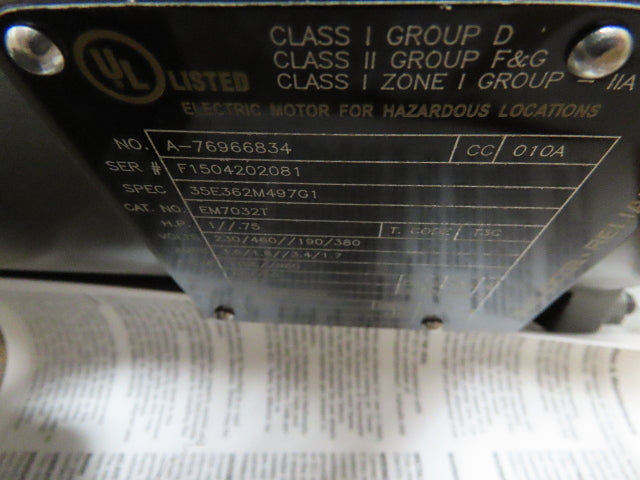 Baldor EM7032T Electric Motor 1 Hp 3Ph 230/460V 1155RPM XPFC Explosion Proof