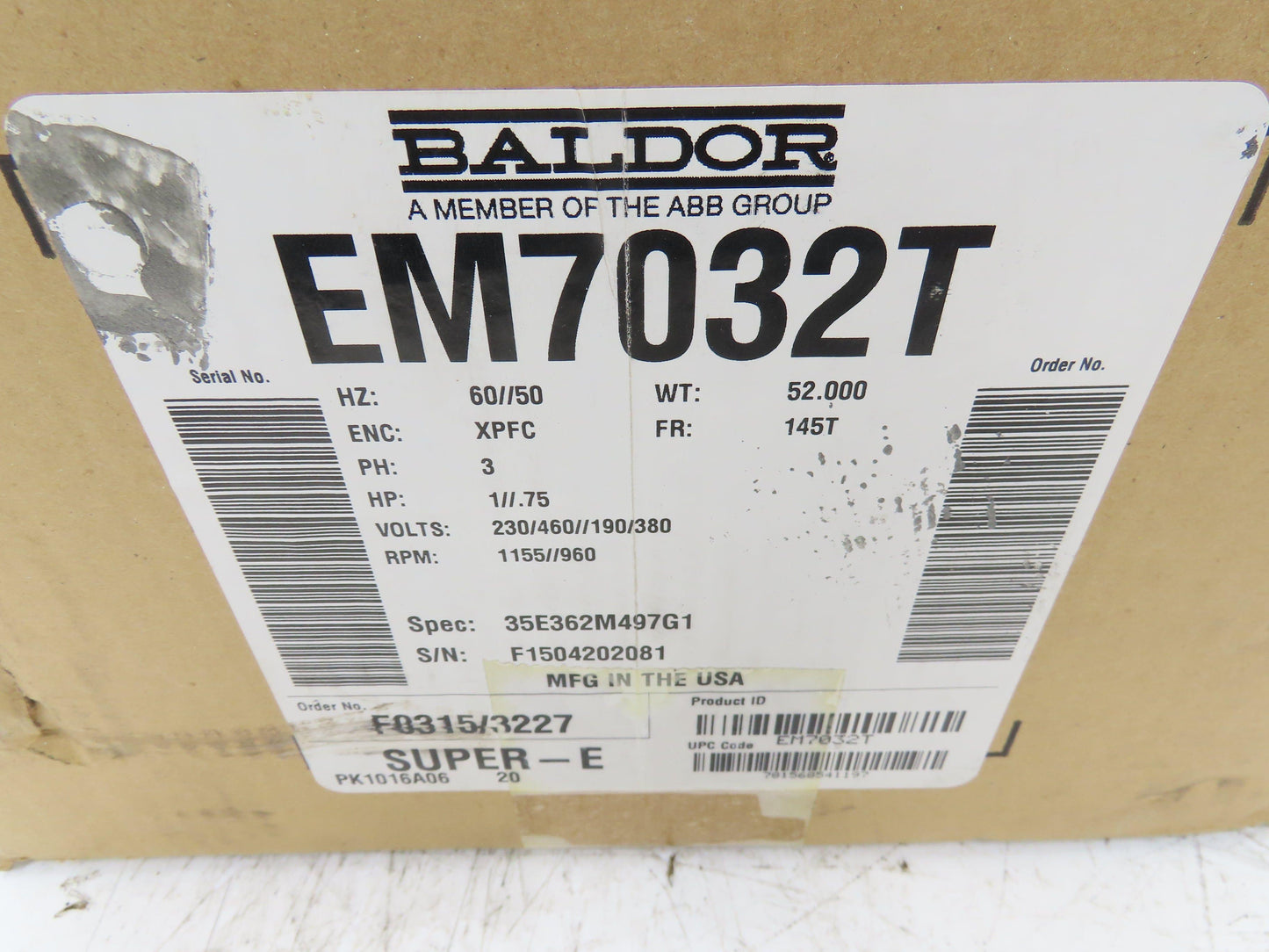 Baldor EM7032T Electric Motor 1 Hp 3Ph 230/460V 1155RPM XPFC Explosion Proof