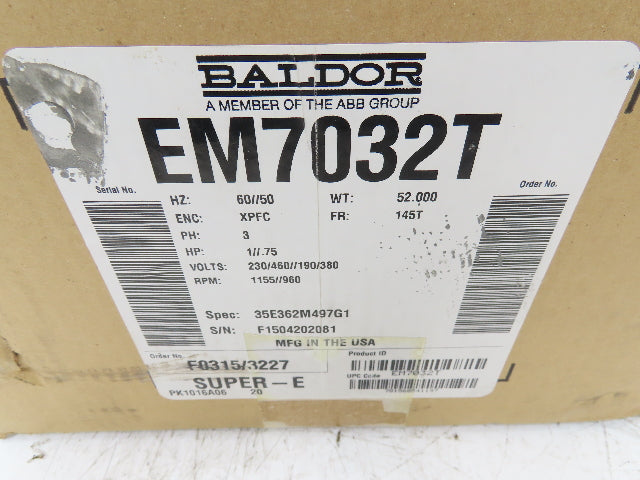 Baldor EM7032T Electric Motor 1 Hp 3Ph 230/460V 1155RPM XPFC Explosion Proof