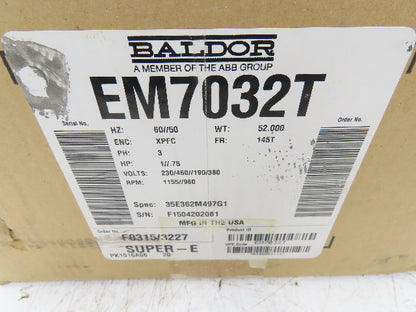 Baldor EM7032T Electric Motor 1 Hp 3Ph 230/460V 1155RPM XPFC Explosion Proof
