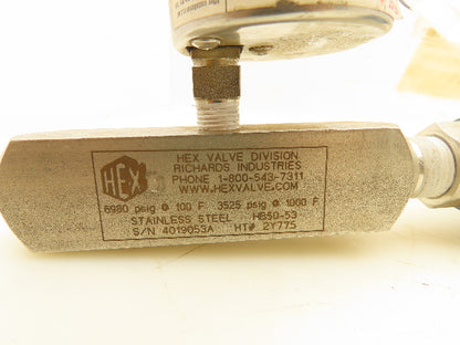 United Electric H100-190 Pressure Switch 5-30 PSI Hex Valve and Gauge
