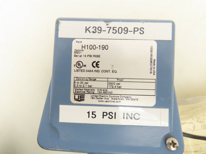 United Electric H100-190 Pressure Switch 5-30 PSI Hex Valve and Gauge