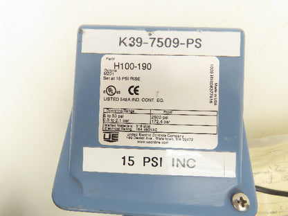 United Electric H100-190 Pressure Switch 5-30 PSI Hex Valve and Gauge