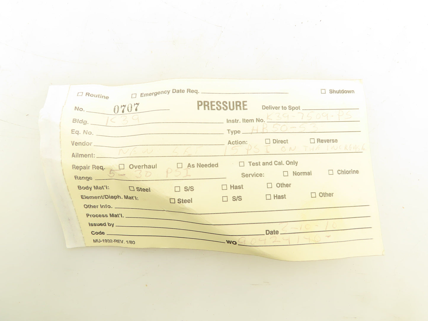 United Electric H100-190 Pressure Switch 5-30 PSI Hex Valve and Gauge