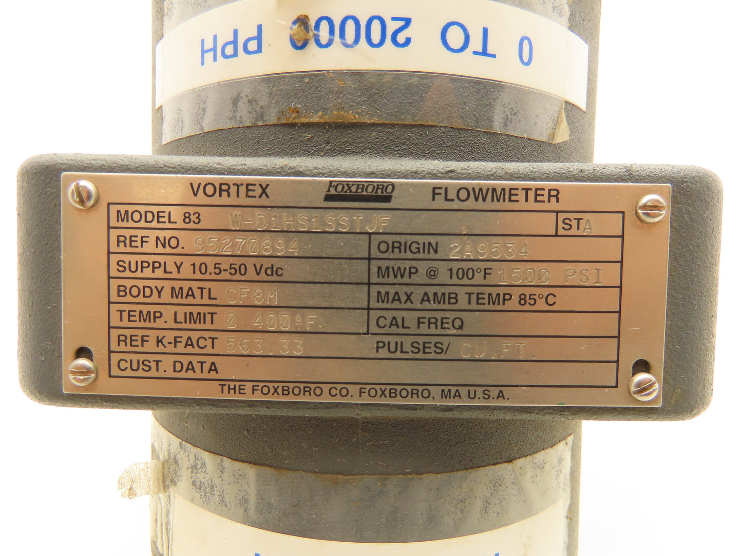 Foxboro W-D1HS1SSTJF Vortex Flowmeter Transmitter 10.5-50VDC