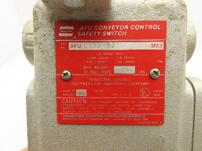 Crouse Hinds AFU 0333 50 Conveyor Control Safety Switch Empty Housing 1" NPT