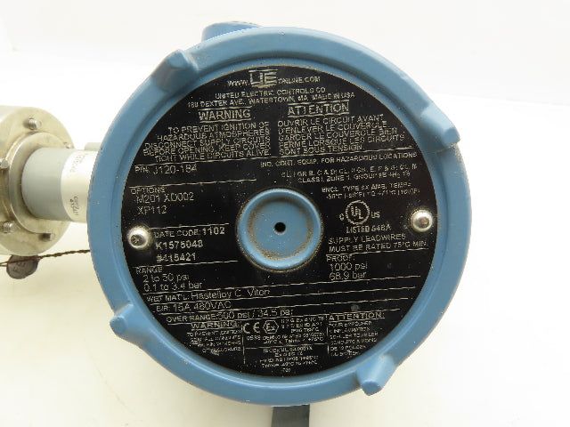 United Electric J120-184 Pressure Switch 480VDC 15A 2-50PSI 3/4"NTP