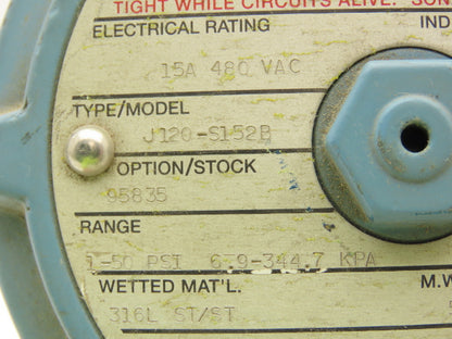 United Electric J120-S152B Pressure Switch 15A 480VAC 1-50 PSI