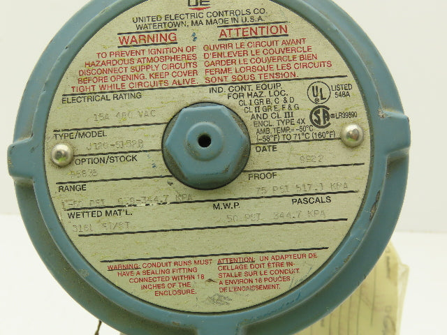 United Electric J120-S152B Pressure Switch 15A 480VAC 1-50 PSI