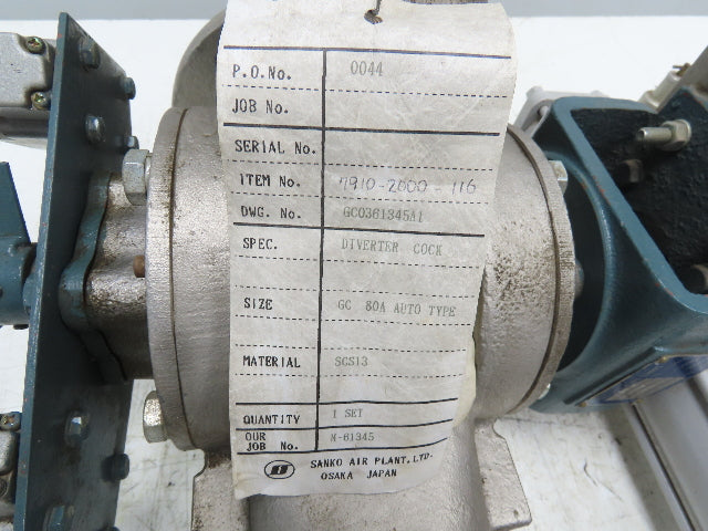 Sanko Air Plant GC80AT 2-Way Pneumatic Conveying Diverter Cock Valve 3" Flanged