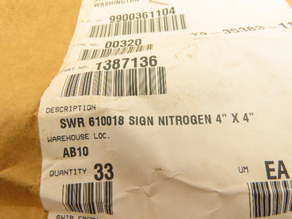 Dupont 610018 Danger Nitrogen Sign 4x4" Plastic Warning Placards Lot of 10