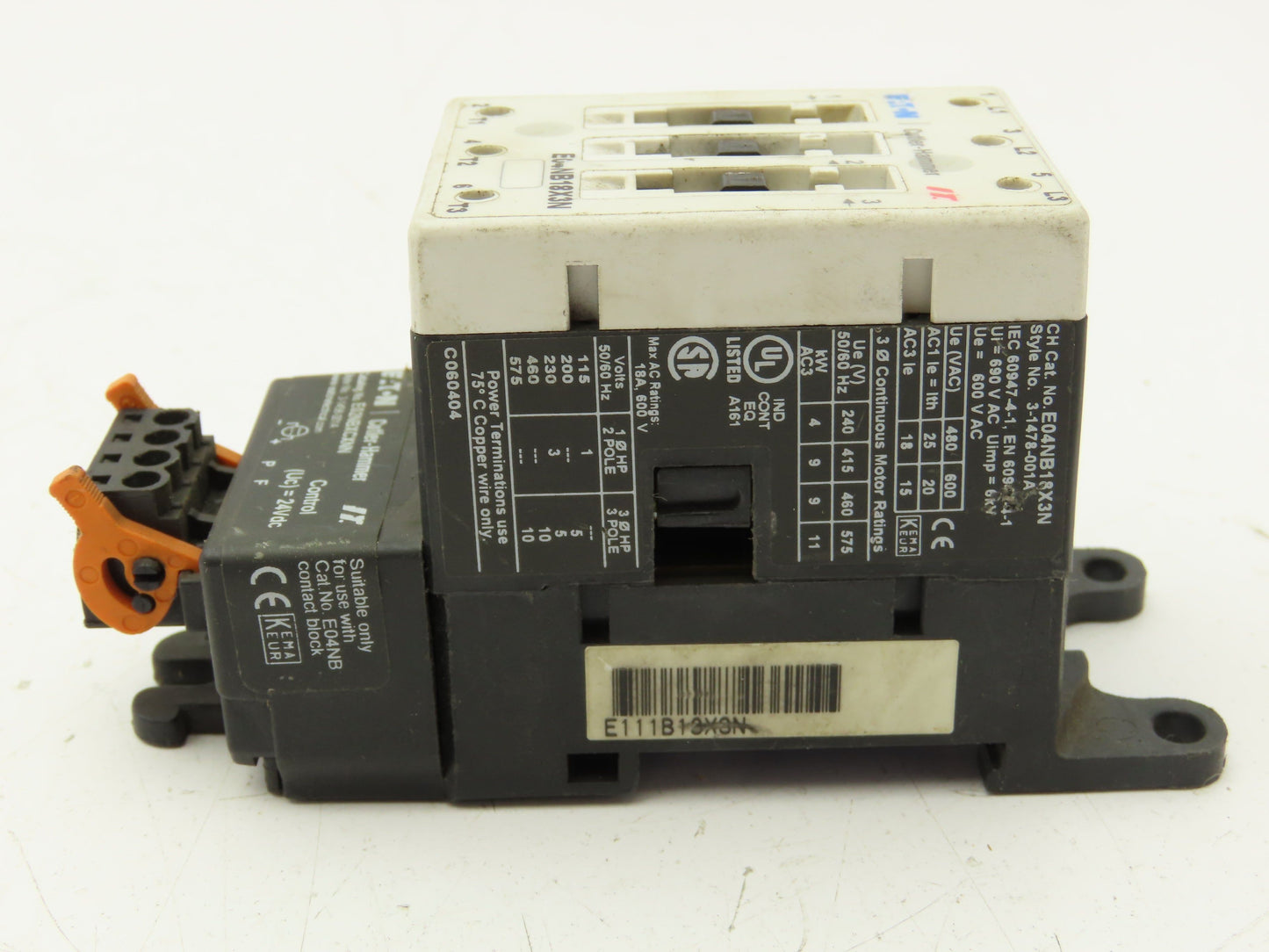 Eaton E04NB18X3N Contactor 3P Contact Block w/Coil Controller 24VDC E02NBXCXNN