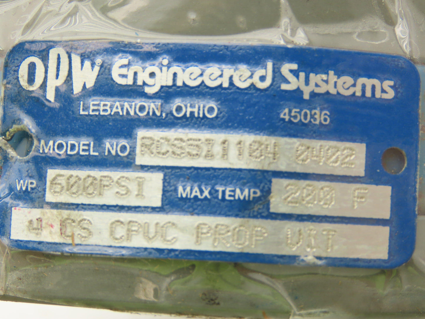 OPW Franklen RCS5I1104-0402-4 Ring Fluorocarbon Cylinder 4" 600PSI 200°F