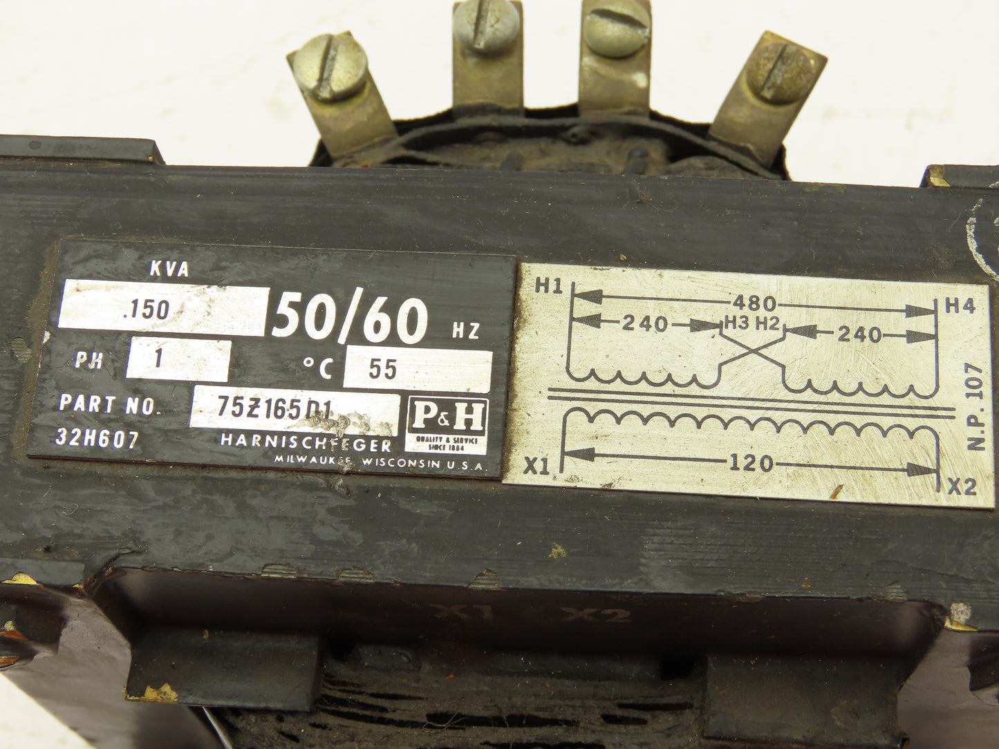 P&H Harnischfeger 75Z165D1 Power Control Transformer .150KVA HV 240/480V LV 120