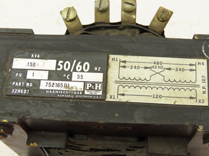 P&H Harnischfeger 75Z165D1 Power Control Transformer .150KVA HV 240/480V LV 120