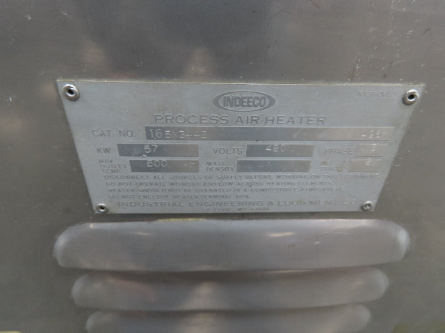 Indeeco Process Air Heater 57KW 480V 3Ph 600°F Open Coil Airpure Flanders Filter