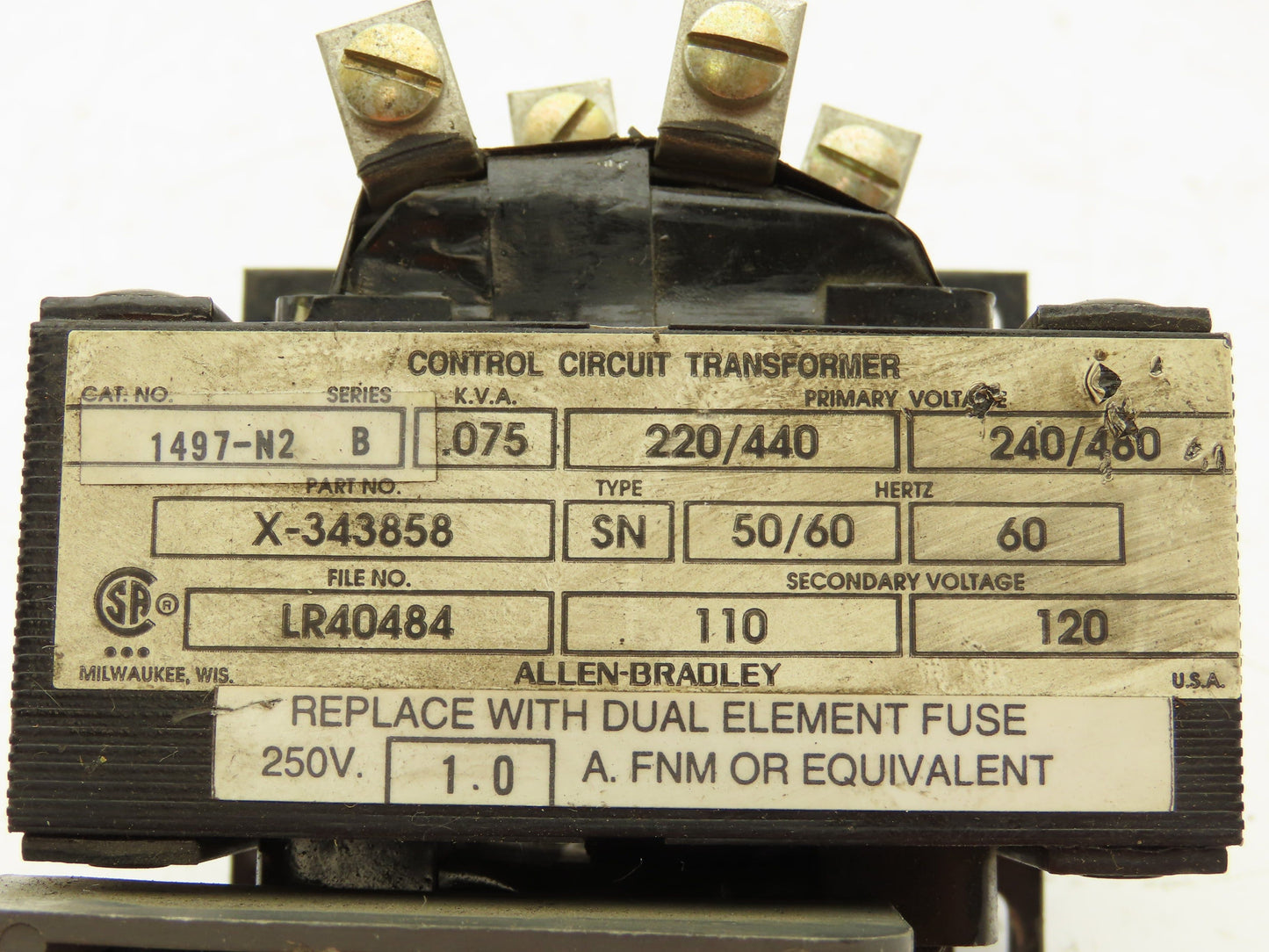 Allen Bradley 1497-N2 Control Circuit Transformer 220/440V .075KVA Type SN