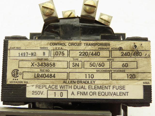 Allen Bradley 1497-N2 Control Circuit Transformer 220/440V .075KVA Type SN