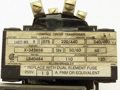 Allen Bradley 1497-N2 Control Circuit Transformer 220/440V .075KVA Type SN