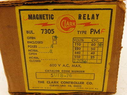 Clark 5UF8-76 AC Relay Type PMF 110/120V Duplex Pole 8 NO 4 Pole
