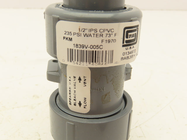 Spears 1839V-005C Industrial Ball Valve True Union CPVC Type 2000 1/2" Vented