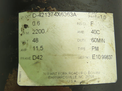 Komatsu D-421374X6363A Forklift Motor Hydraulic Pump 2200 RPM 11.5A