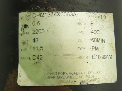 Komatsu D-421374X6363A Forklift Motor Hydraulic Pump 2200 RPM 11.5A