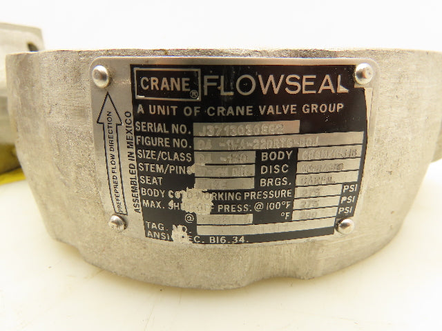 Crane Flowseal 04-1WA-22DRTG-BOJ Stainless Butterfly Valve 4" Wafer Style 150#