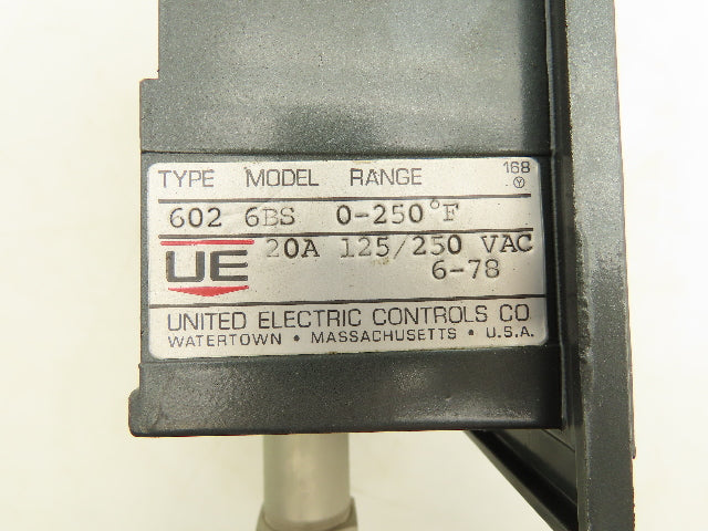 United Electric 602 6BS UE Dial Temperature Controller 0-250°F 20A 125/250